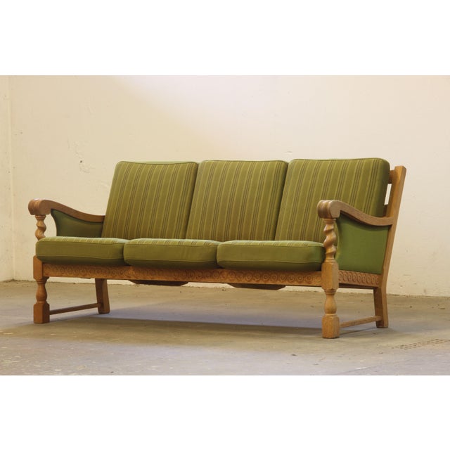 Low Back Three-Seater Sofa in Oak by Henning Kjærnulf, 1960s For Sale - Image 14 of 14
