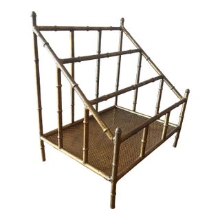 Mid 20th Century Gilt Bamboo Metal Magazine Holder For Sale