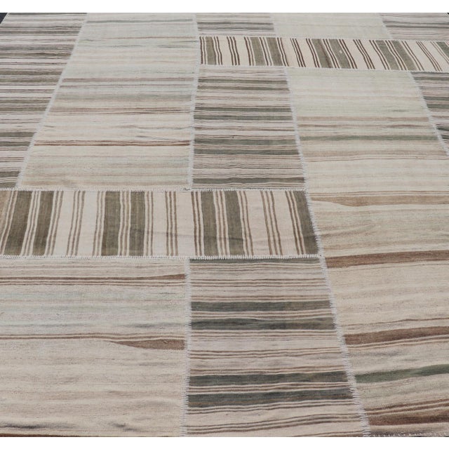 Large Vintage Turkish Paneled Kilim Rug With Earthy Tones and Striped Design 12' X 15'2 For Sale In Atlanta - Image 6 of 10