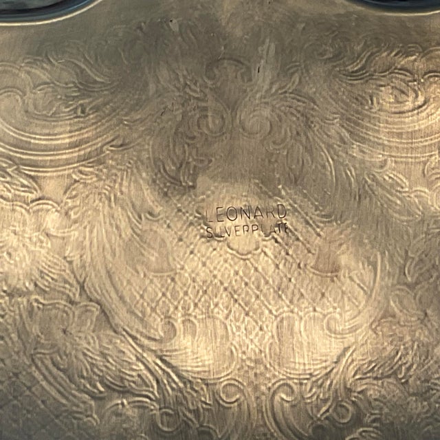 Vintage Leonard Silver Plate Footed Serving Tray With Ornate Floral Engraving For Sale - Image 10 of 12