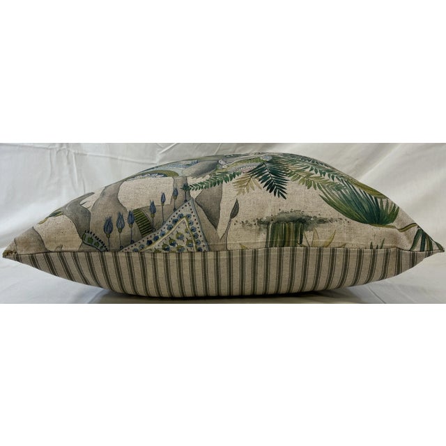 Cream 20" Square Decorative Throw Pillow With an Exotic Elephant & Palm Tree Pattern - Made in the U K For Sale - Image 8 of 12