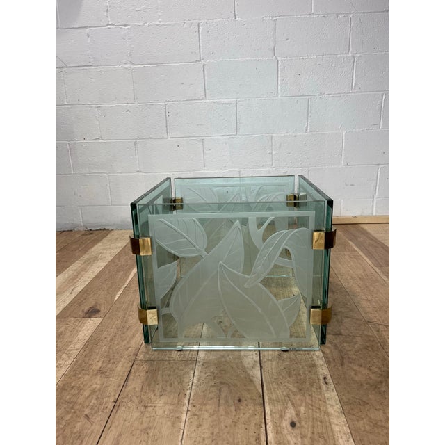 1970's Postmodern Etched Glass & Brass Coffee Table, Sculptural Botanical Base For Sale In New York - Image 6 of 9