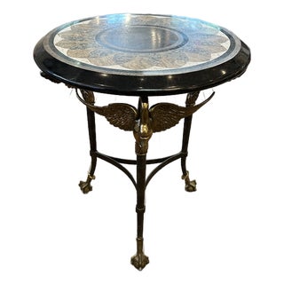 Inlaid Maitland Smith Mixed Marble Side Table With Swans For Sale