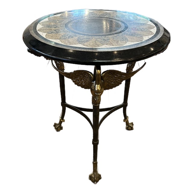 Inlaid Maitland Smith Mixed Marble Side Table With Swans For Sale