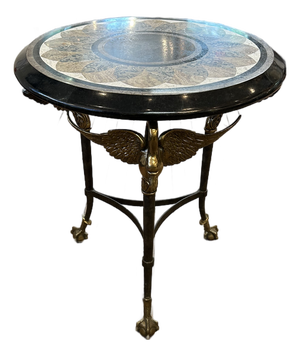 Inlaid Maitland Smith Mixed Marble Side Table With Swans