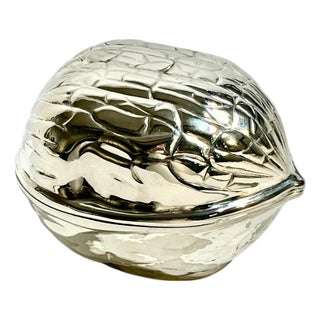 Vintage French Silver-Plated Walnut Form Covered Box For Sale