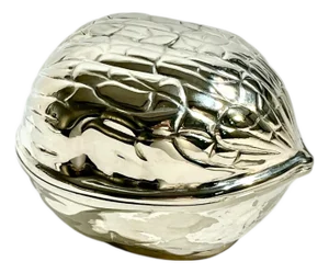 Vintage French Silver-Plated Walnut Form Covered Box