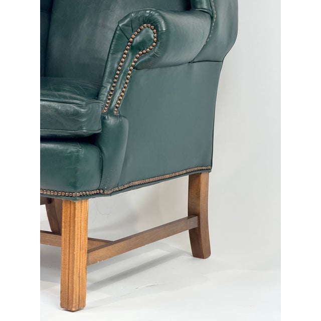 Green Vintage Bob Timberlake Green Leather Wingback Chair With Ottoman For Sale - Image 8 of 12