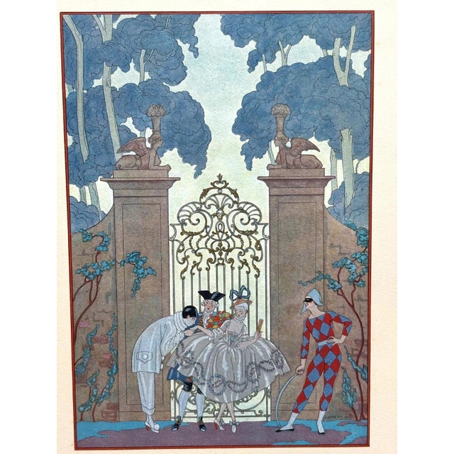 Contemporary Original George Barbier 1928 Hand-Colored Pochoir Print "Columbine" in 11x14 Mat For Sale - Image 3 of 3