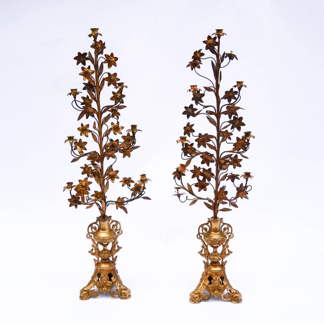 Large Gilded Metal Church Candelabras, 19th Century, Set of 2 For Sale - Image 13 of 14