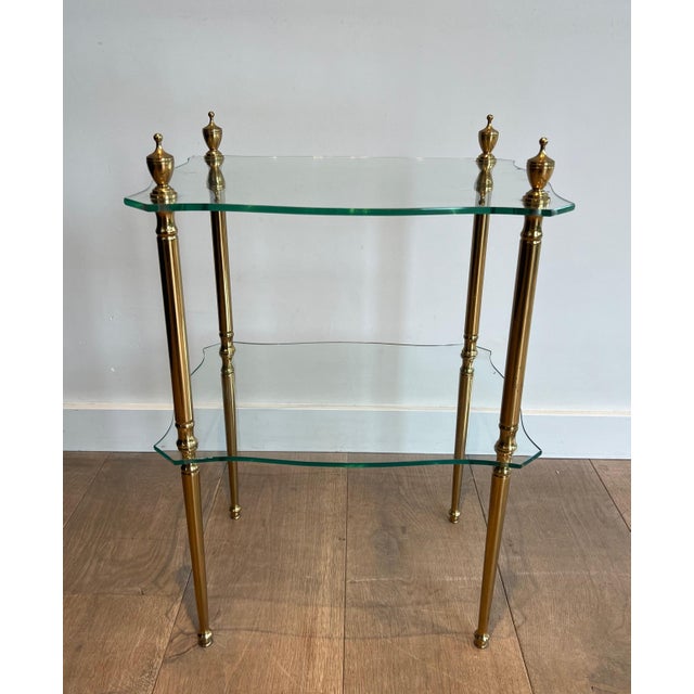 Neoclassical Brass side table with 2 glass shelves French work, Maison Jansen Circa 1940 For Sale - Image 3 of 12