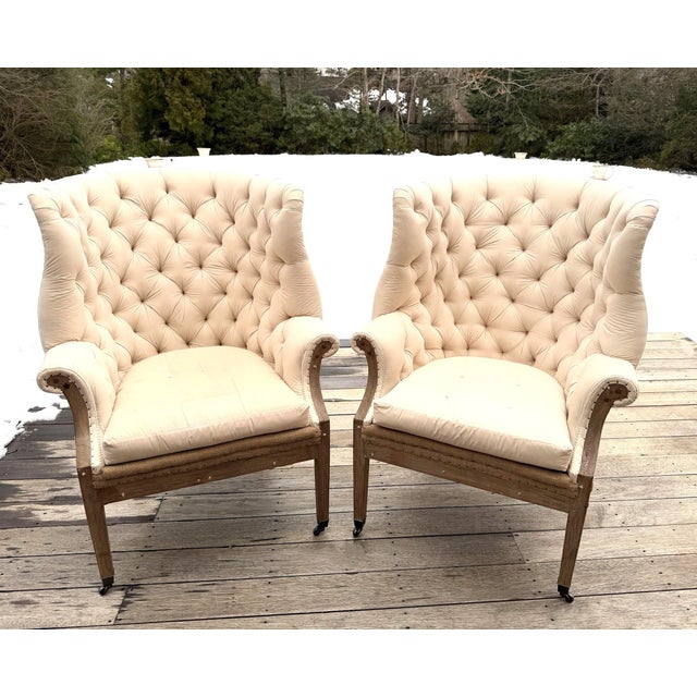 A Pair of Tufted Wingback Chairs in Ivory by Restoration Hardware For Sale - Image 9 of 18