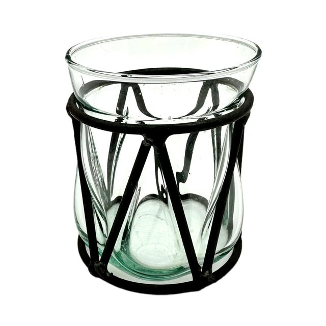 Mid-20th Century Hand Blown Glass & Metal Cage Votive Candle Holders a Pair For Sale - Image 4 of 5