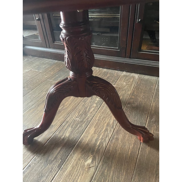 Late 20th Century Pennsylvania House Cherry Drum Table With Brass Hardware and Carved Pedestal Base For Sale - Image 9 of 11