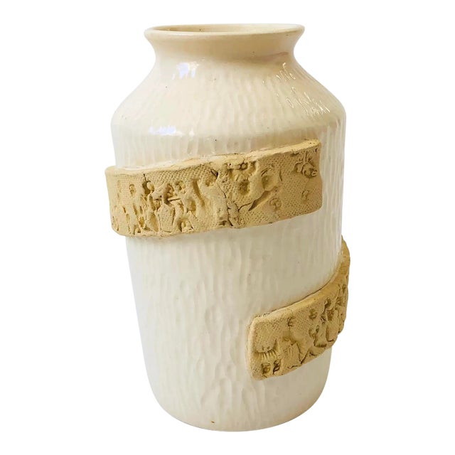Wrapped White Studio Pottery Vase For Sale