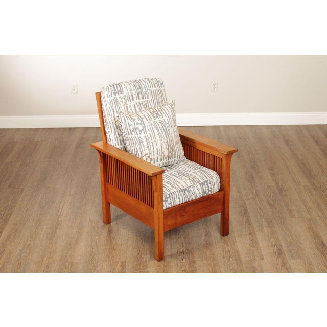 High Quality American Made Cherry Lounge Chair with Custom Upholstered Cushions and Spindle Armrests
