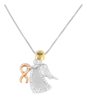 10K Tri-Color Gold Diamond-Accented Angel Awareness Ribbon Pendant Necklace (H-I Color, I1-I2 Clarity)