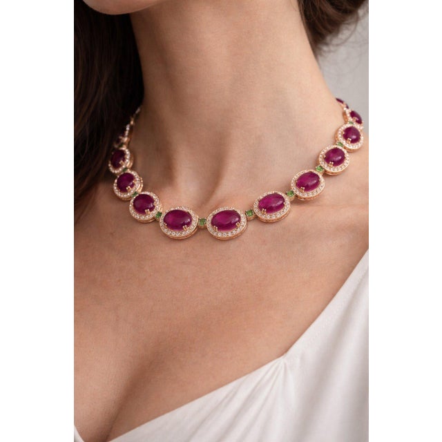 Bochic “Capri” Vintage Ruby, White Topaz & Peridot Necklace Set in 18K & Silver For Sale In New York - Image 6 of 8