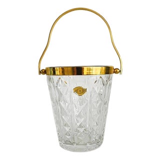 Mid-Century Ice Bucket Crystal Gilded Brass from Val Saint Lambert, 1950s For Sale