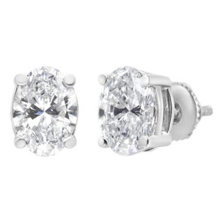 14K White Gold 1.00 Cttw Lab Grown Oval Solitaire Diamond Stud Earrings (F-G Color, VS2-SI1 Clarity) For Sale