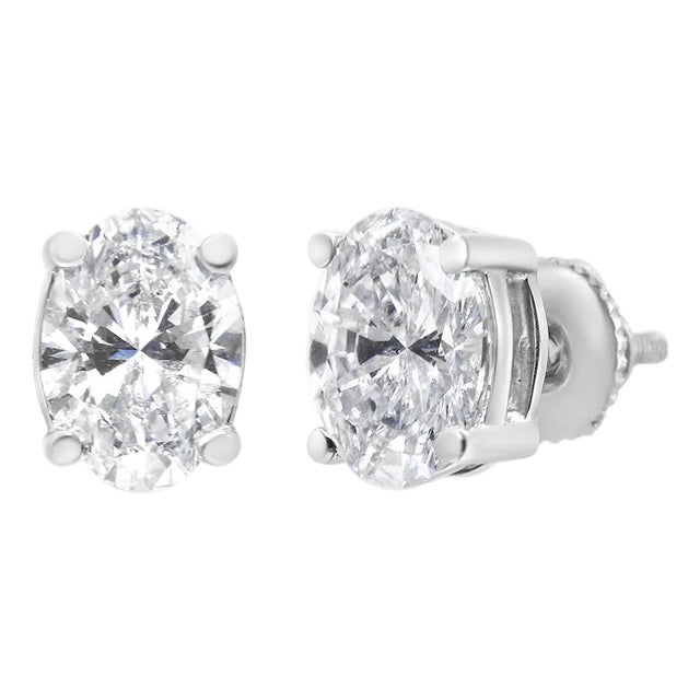 14K White Gold 1.00 Cttw Lab Grown Oval Solitaire Diamond Stud Earrings (F-G Color, VS2-SI1 Clarity) For Sale