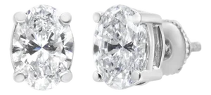 14K White Gold 1.00 Cttw Lab Grown Oval Solitaire Diamond Stud Earrings (F-G Color, VS2-SI1 Clarity)