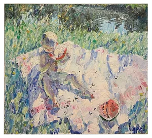 Georgij Moroz, Egorka and the Watermelon, 1995, Oil on Canvas, Framed