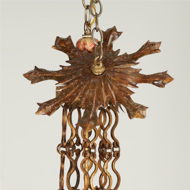 Antique Italian Gilt Metal and Painted Wood Chandelier For Sale - Image 4 of 11