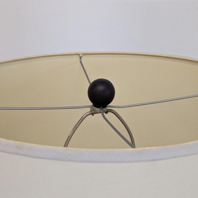 2000 - 2009 Modern Floor Lamp With Textured Dark Brown Wood Base and White Shade For Sale - Image 5 of 6