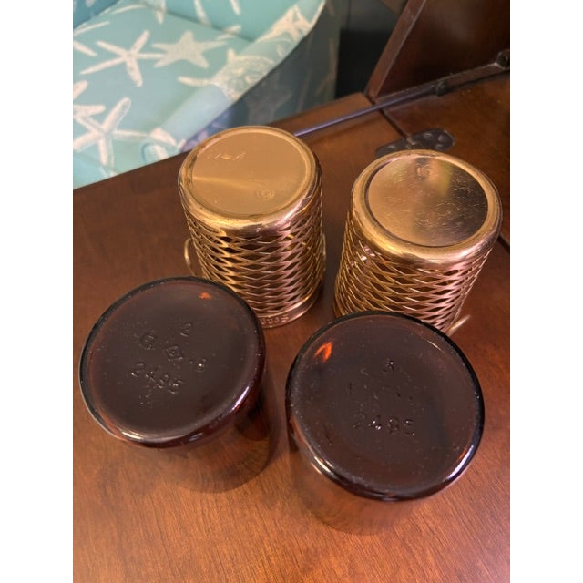 Mid 20th Century Vintage Seagram’s Scovill Barware Cups With Amber Glass Liners — Pair For Sale - Image 5 of 8