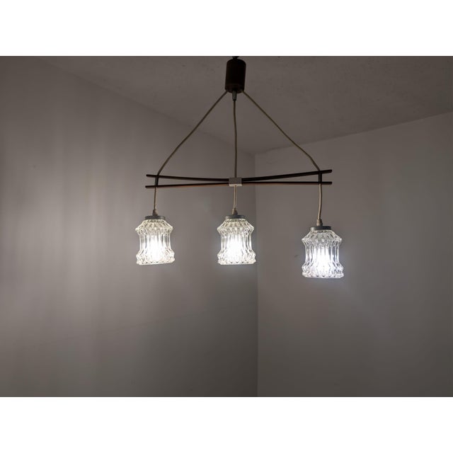 Brown Teak Pendant with Ribbed Glass Shades, 1960s For Sale - Image 8 of 14