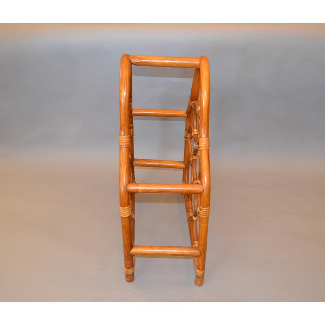 1970s Boho Chic Bamboo and Rattan Nine Bottle Wine Rack, Wine Storage, Wine Basket For Sale - Image 5 of 11