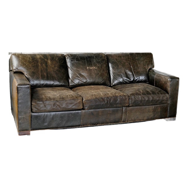 Crate and Barrel Leather Sleeper Sofa For Sale