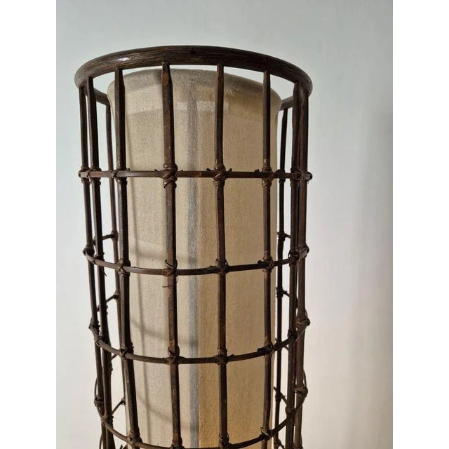 Wood Rattan and Fabric Floor Lamp, 1950s For Sale - Image 7 of 10