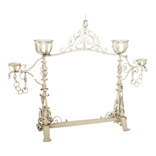 Large Antique French Wrought Iron Château Fireplace Landier Screen, Circa 1890 For Sale