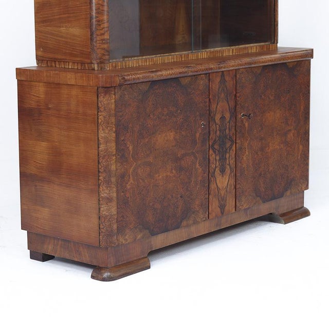 Large Art Deco Walnut Display Bookcase, 1930s For Sale - Image 3 of 13