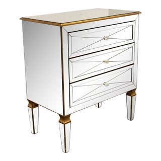 Hollywood Regency Three Drawer Mirrored Chest/Nightstand For Sale
