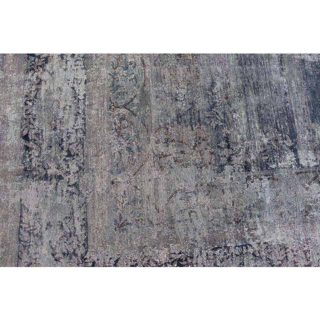 Distressed Vintage Persian Rug With Abstract Design in Blue, Green & Gray & White For Sale - Image 16 of 17