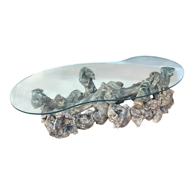 Brown 1960s Sculptural Burl Wood Root Coffee Table With Curved Glass Top For Sale - Image 8 of 10