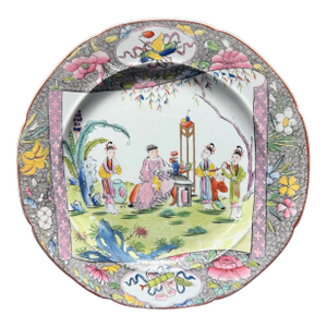 Antique 19th Century English Mason’s Ironstone Hand-Colored Polychrome Chinoiserie Scroll Dinner Plate