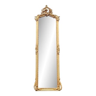 1970s French Baroque Rococo Gold Wood Floor Mirror For Sale