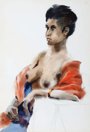 Eve Nethercott, Nude Portrait (P3.27), Watercolor on Paper