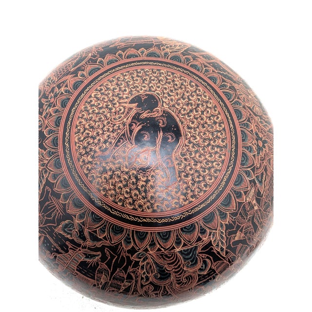 Large Vintage Burmese Lacquer Ball Box, 1960 For Sale - Image 11 of 13