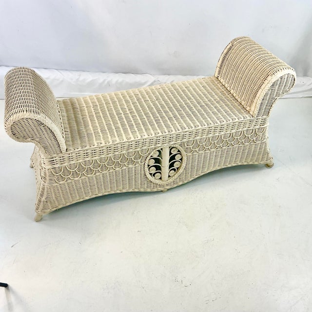 1950s Vintage Coastal Boho Chic Victorian Heywood-Wakefield Tree of Life Fiddlehead Bench For Sale - Image 14 of 16