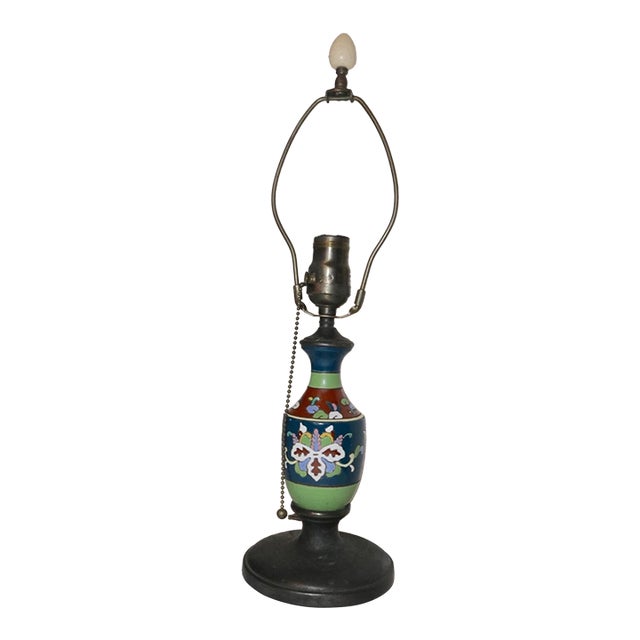 1930s Rare Antique Austrian Amphora Pottery Cast Iron Brass Electric Table Lamp For Sale