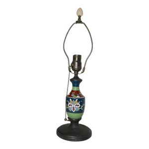 1930s Rare Antique Austrian Amphora Pottery Cast Iron Brass Electric Table Lamp