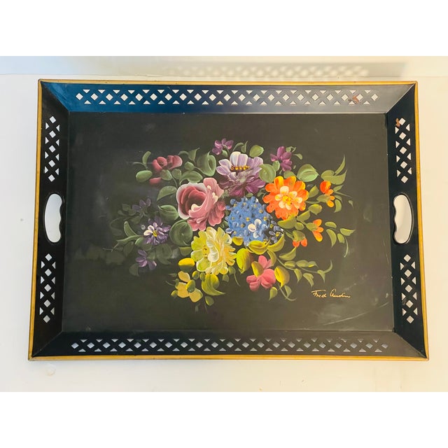 Antique American Signed Large Reticulated Tole Tray For Sale In Miami - Image 6 of 6