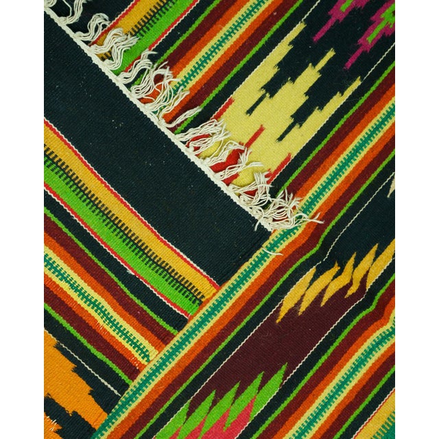 Textile Vintage Romanian Handwoven Wool Kilim Rug with Striped Geometric Pattern and Fringe, 1960s For Sale - Image 7 of 10