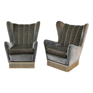 Mid-Century Green-Gray Velvet Armchairs attributed to G. Veronesi for ISA, Italy, 1950s, Set of 2 For Sale