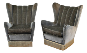Mid-Century Green-Gray Velvet Armchairs attributed to G. Veronesi for ISA, Italy, 1950s, Set of 2